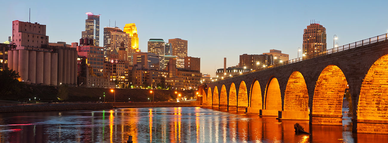 View of downtown Minneapolis from Stone Arch Bridge