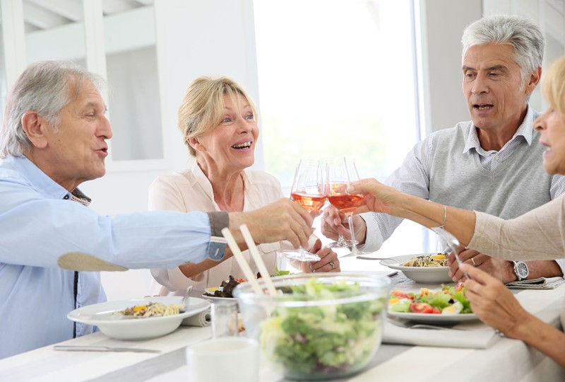 friends socializing around table