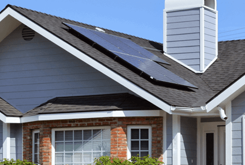 An energy-efficient house with solar panels