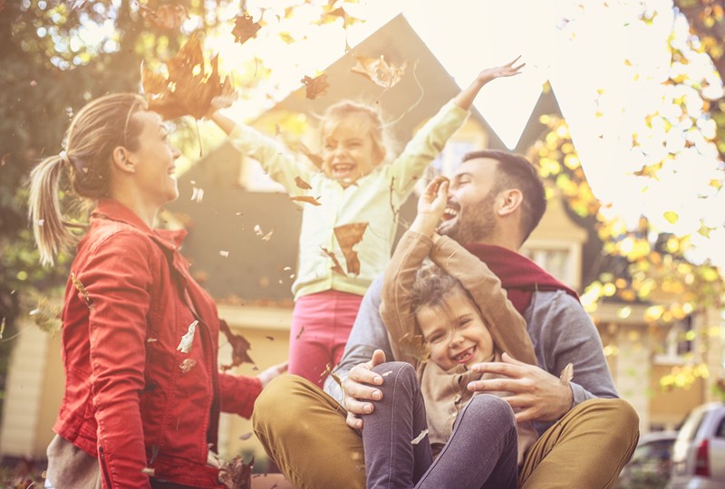 A family enjoying an fall day