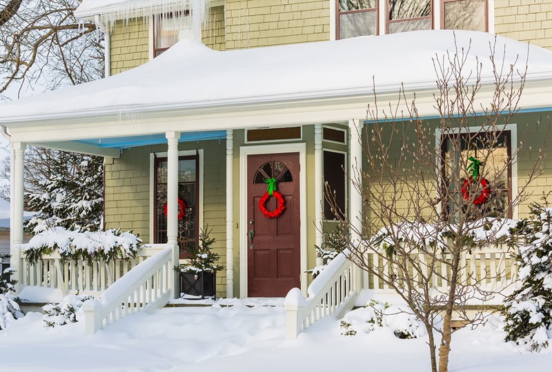 Snow on a front porch